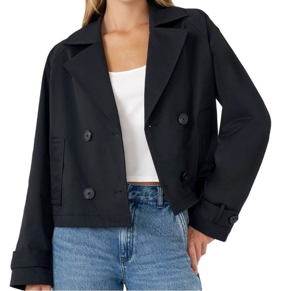 Rebecca Minkoff Cropped Black Double-Breasted Trench Jacket